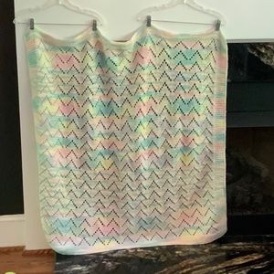 Gorgeous Crocheted Baby Blanket. Yellow. Pink. Blue. 39 x 43”